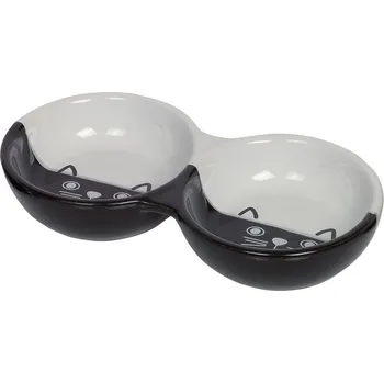 miska pro kočku Nobby keramická dvojmiska pro kočky černobílá 22 cm