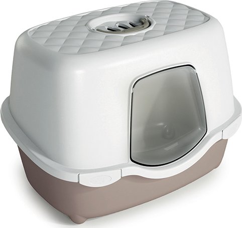 Stefanplast Toaleta pro kočky Trés Chic Indoor Filter, krytá - kočičí WC s filtrem, holubí šedá/bílá