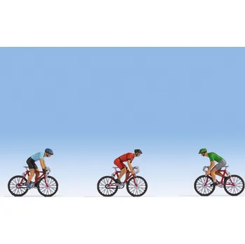 Modelová železnice H0 - Cyklisté, 3 figurky s helmami na kolech / NOCH 15897