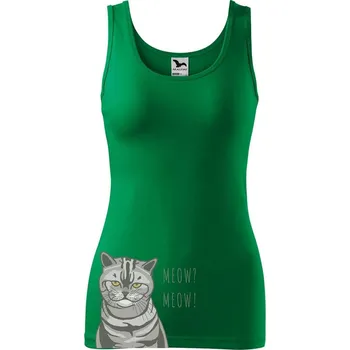 DOBRÝ TRIKO Dámské tílko s potiskem Kočka Velikost: M, Barva: Středně zelená