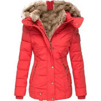 Luxusní dámská zimní bunda s kapucí (velikosti od S až do 5XL) Barva: Červená, Velikost: S