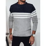 Šedo-modrý pánský teplý svetr s bílými pruhy WX2230 Velikost: 2XL