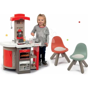Dětská kuchyňka Set kuchyňka skládací Tefal Opencook Smoby červená s kávovarem a chladničkou se 2 židlemi KidChair