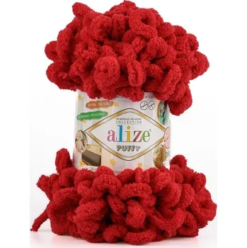 Pletací příze Alize PUFFY 56 červená, efektní, 100g/9,2m
