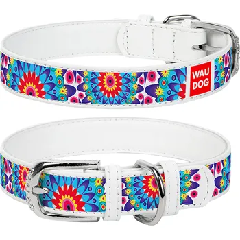 Obojek pro psa WAUDOG obojek kožený Flowers bílý (38-49cm/2,5cm)
