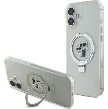 Pouzdro na mobilní telefon Karl Lagerfeld Ringstand Karl and Choupette MagSafe kryt pro iPhone 16 Plus bílý