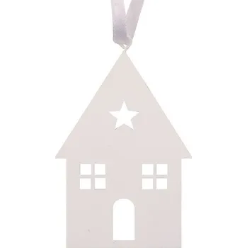 Vánoční dekorace Kovový domek na zavěšení bílý 7 x 9,5 cm