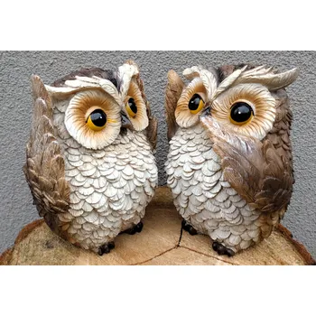 Zahradní dekorace Sova hnědobílá 16 x 13 cm
