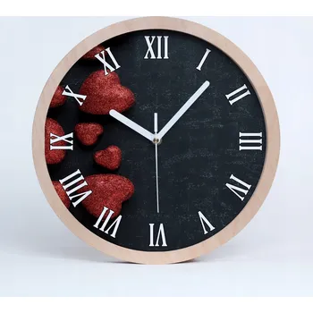 Hodiny Dřevěné nástěnné hodiny srdce na desce fi 25 cm