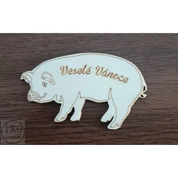 Vánoční dekorace Dřevěné prasátko veselé vánoce