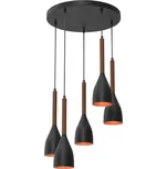 Lustr na lanku MUZA 5xE27/15W/230V černá/hnědá/měděná/buk