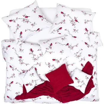 Povlečení SCANquilt povlečení KLASIK ptáček bíločervená 140 x 200/70 x 90 cm