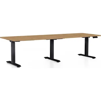 Psací stůl Výškově nastavitelný stůl OfficeTech Long, 240 x 80 cm, černá podnož, dub kamenný