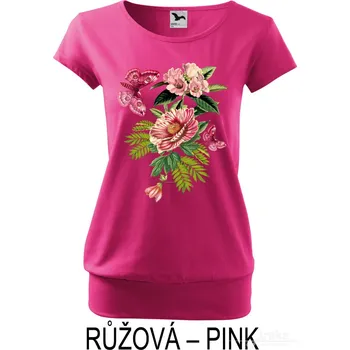 Dámské tričko Dámské tričko volný střih, Rozkvetlá zahrada Barva: Růžová, Velikost: M