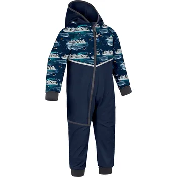 Chlapecká zimní kombinéza Unuo Mini batolecí softshellová kombinéza s fleecem modročerná/tučňáci