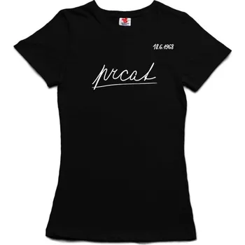 Žertovný předmět Prcat/18.6.1968 - dámské tričko s potiskem XL černá - black Bílá - 401