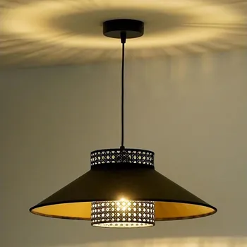 Duolla - Lustr na lanku RIO RATTAN 1xE27/15W/230V pr. 45 cm černá/zlatá