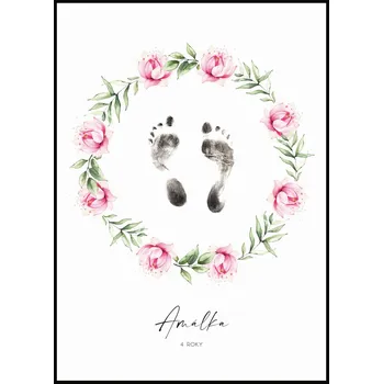 Plakát Jen tak z lásky Plakát Otisk nožiček Rozměr plakátu: 50 x 70 cm, Varianta plakátu: S věkem, Barevná varianta věnce: Pivoňky a vavřín