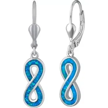 Náušnice Stříbrné visací náušnice INFINITY - Blue Lagoon s modrým syntetickým opálem LPS2437EBO