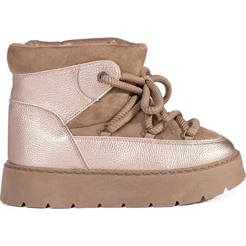 Dívčí sněhule Dámské béžové šněrovací sněhule se silnou podrážkou 6483KH Velikost: 38