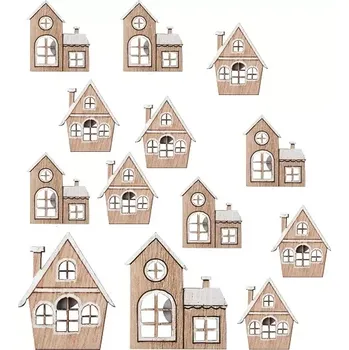 Vánoce Dřevěné domečky s lepíkem 3 cm, 12 ks 30666