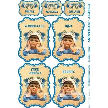 Speciální papír Samolepicí etikety na dózy s potravinami, pomněnky, 3 archy