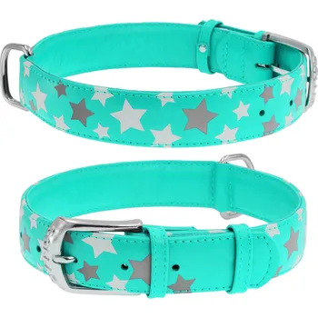 Obojek pro psa WAUDOG obojek kožený Stars mint (38-49cm/2,5cm)