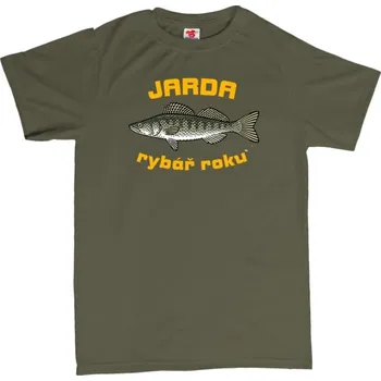 Žertovný předmět Candát - tričko s pánským potiskem XL zelená - olive Žlutá - 418