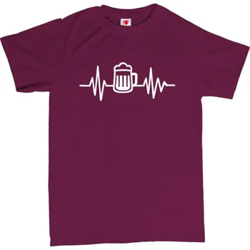 Žertovný předmět Pivo - EKG křivka - pánské tričko s potiskem S vínová - burgundy Bílá - 401