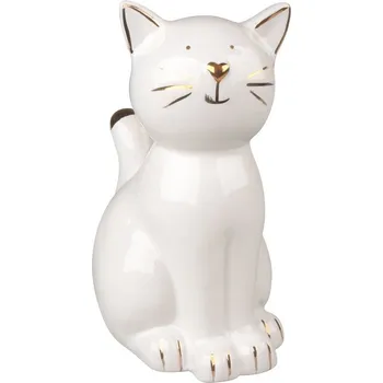 Kočka z porcelánu se zlatými detaily 8,5 x 16 cm