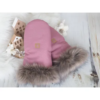 Rukávník Rukavice na kočárek (Mauve) s hnědým kožešinovým lemem