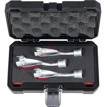 Sada klíčů na matice vstřikovacího vedení, 1/2" 12hranné, 14-19 mm, 3 ks (Speciální otevřené, vyhnuté klíče na matice vstřikovacího vedení vznětových (dieselových) motorů.)