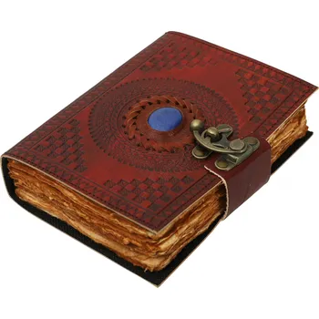 Leather Journals Papírový sešit s ručně vyráběným papírem a přírodním kamenem uprostřed kožených desek - Outlet