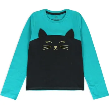 Dívčí tričko Dívčí tričko LEMON BERET KOČKA tyrkysové Velikost: 104