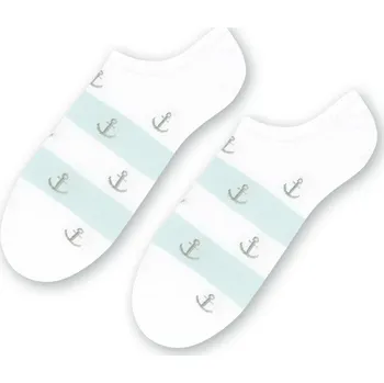 Dámské ponožky Bílé unisex kotníkové ponožky s pruhy a kotvičkami Art.117 YM005, WHITE Velikost: 44/46
