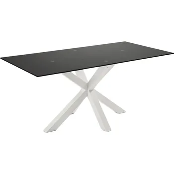Jídelní stůl Matně černý skleněný jídelní stůl Kave Home Argo 180 x 100 cm s bílou kovovou podnoží