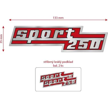 Samolepicí dekorace na vozidlo MOTOMAX, s.r.o. Nálepka schránky ČZ 250 - 471 Sport (lesklý stříbrný podklad) 2ks *M