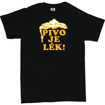 Žertovný předmět Pivo je lék - pánské tričko s potiskem 3XL černá - black Žlutá - 418