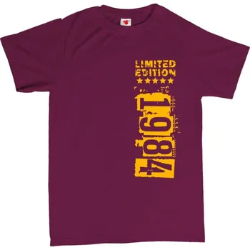 Žertovný předmět Narozeninové tričko - limited edition - vlastní rok narození L vínová - burgundy Žlutá - 418