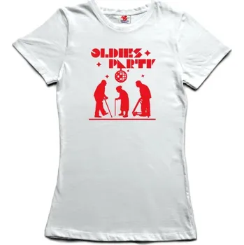 Žertovný předmět Oldies party - dámské tričko s potiskem XL červená - red Bílá - 401