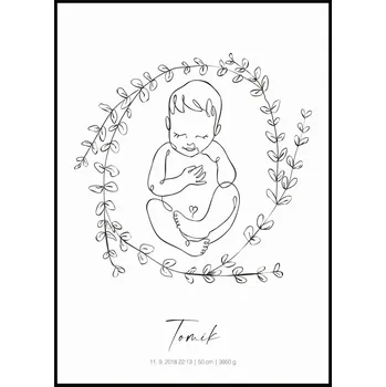 Plakát Jen tak z lásky Plakát Miminko s údaji o narození Rozměr plakátu: 50 x 70 cm, Varianta: S věncem