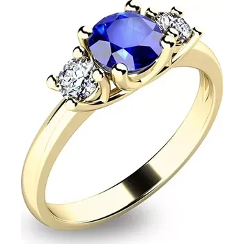 Prsten Dámský prsten žluté zlato 585/1000 přírodní diamant 0.50 ct G/SI safír 10803Z-SAF velikost 54