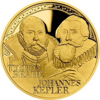Zlatá dvouuncová mince Tycho Brahe a Johannes Kepler proof