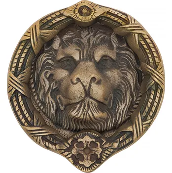 Výprodej Masivní dveřní klepadlo Lví hlava, povrch staromosaz - Outlet
