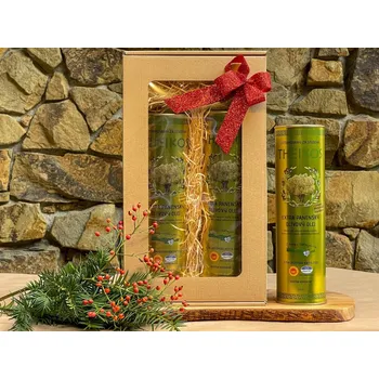 Rostlinný olej THEIKOS 2x1L Extra panenský olivový olej v dárkovém balení - červená stuha