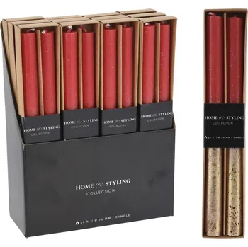 Svíčka Rustikální 2ks 21x250mm dlouhá od pol. metalická, červená, zlatá