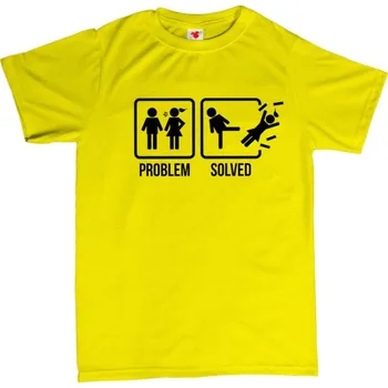 Žertovný předmět PROBLEM SOLVED - rozchod - pánské tričko s potiskem 3XL žlutá - yellow Černá - 402