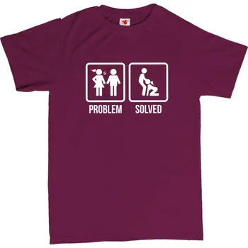 Žertovný předmět PROBLEM SOLVED - sex - pánské tričko s potiskem M vínová - burgundy Bílá - 401