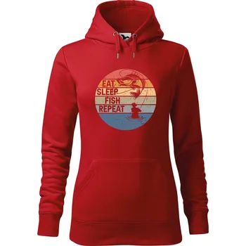 Dámská mikina DOBRÝ TRIKO Dámská mikina s potiskem Eat sleep fish Velikost dámské mikiny: L, Barva: Červená