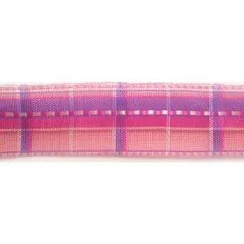 Stuha Kostková stuha se vzorem, monofilem a drátem 25 mm, růžová